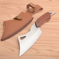 Wholesale High Quality Fixed Blades Kitchen Knife C Satin Blade Full Tang Wood Handle Outdoor Camping Hiking Straight Knives With Leather Sheath