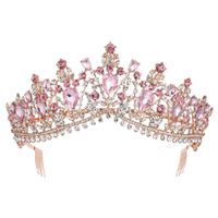 Wholesale Baroque Rose Gold Pink Crystal Bridal Tiara Crown With Comb Pageant Prom Rhinestone Veil Tiara Headband Wedding Hair Accessories Y200727