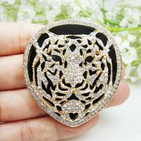 Wholesale New Luxurious Tiger Animal Pendant Brooch Pin Clear Rhinestone Crystal Gold Tone