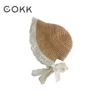 Wholesale COKK Summer Hats For Girls Straw Hat With Lace Ribbon Bow Kids Baby Girl Bucket Hat Handmade Children Sun Hat Beach Vacation New Y200619