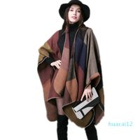 Wholesale Fashion Autumn Winter Cardigan Women Thick Warm Plaid Poncho and Wrap Plus Size Knitted Pashmina Cashmere Sweaters Cape MY23