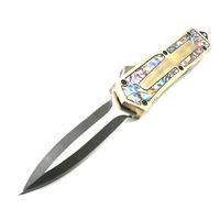 Wholesale scarab gold Abalone handle models double action tactical hunting folding knives xmas gift knife pocket tool
