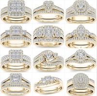 Wholesale mixed Zircon White Round Ring Set Brand Luxury Promise Silver Engagement Ring Vintage Bridal Wedding Rings for Woman
