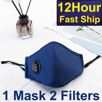 Wholesale In Stock Fast Ship Fashion Cycling Face Mask air activated Exhalation Valve With PM Filter Anti fog Reusable Mouth Cover Blue