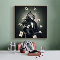 Wholesale Smoking Monkey Canvas Paintings on The Wall Cool Animals Ape Playing Cards Posters and Prints Wall Pictures for Home Decoration