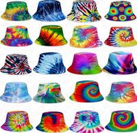 Wholesale 25 styles D color tie dye bucket hat caps unisex gradient flat top sunhat fashion outdoor hip hop cap adults kids beach sun hats D71502