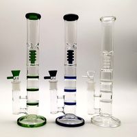 Wholesale Tall Straight Tube Glass Bongs Triple Water Pipes Birdcage Percolator Oil Dab Rigs mm Joint Green Blue Clear With Bowl
