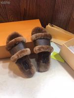 Wholesale Women Lock IT Flat Mule Mink fur Slipper HOMEY Cognac Brown Patent Canvas Slides Sandals Winter Booties men Shoes with Box