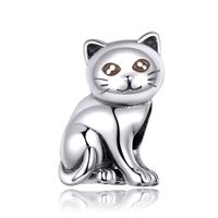 Wholesale Vintage Silver Cute Cat Charms Hihg Polish Fit Fashion European Bracelet Genuine Sterling Silver jewelry For Girls DIY