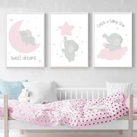 Wholesale Girl Baby Room Decor Nordic Poster Pink Elephant Star Canvas Painting Nursery Wall Art Alphabet Kids Bedroom Home Deco No Frame
