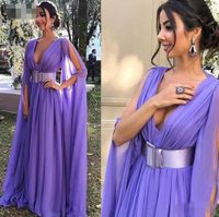 Wholesale Purple Elegant deep V Neck Prom evening Gowns Fashion ruched Chiffon Islamic Dubai Saudi Arabic Prom Dresses Long Vestido De Festa