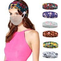 Wholesale Women Yoga Fitness Headband Flower Printed Stretch Cotton Mask Button Headpiece Casual Headscarf Outdoor Sport Hairband Hair Accessories