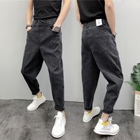 Wholesale E Baihui New Style Men s Solid Color Feet Pants Casual Denim Trousers Loose Fashion Low end Harem Pants with Waistband Black Jeans