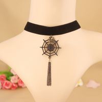 Wholesale Gothic Style Long Tassel Necklace Spider Web Crystal Neck Chain Necklace Of European And American Halloween Accessories