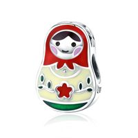 Wholesale Fashion Sterling Silver Colorful Enamel Matryoshka Charms Bead Fit European Snake Chain DIY Bracelet Silver Jewelry Gifts for Girls