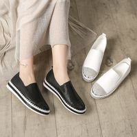 Wholesale Hot Sale patchwork Espadrilles Shoes Woman genuine leather creepers flats ladies loafers white leather loafers