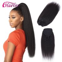 Wholesale Haever Ponytail Piece Natural Color Peruvian Kinky Yaki Straight Ponytail Human Hair Clip In Extensions Kinky Straight