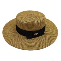 Wholesale Women Wide brim hat Gold Bee Straw Cap womens Fashion Flat top Woven caps Girl Bucket Hat Summer sun hats vintage Visor