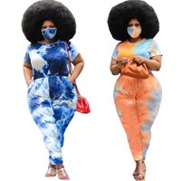 Wholesale Plus Size Women Tie Dyeh Printed Jumpsuits Casual Fashion O Neck Short Sleeves Girdling Rompers Summer New Hot Home Wear