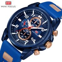 Wholesale MINIFOCUS Quartz Male Watch Sports Silicone Band Watches Strap Wrist Watch Chronograph Blue Military Quartz Watches Men s Glow Hands Clock