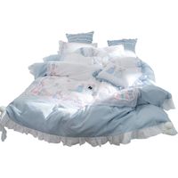 Wholesale Cotton Europe Pink Blue Floral Bedding Sets King Queen Size Lace Duvet Cover Sets Princess Girls Home Quilt Cover Bed Sheets Sweet Bed Set