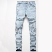Wholesale Men s Jeans Fashion Personality Ripped Slim Fit Zipper Stretch Denim Trousers Mens Super Skinny Vaqueros Hombre