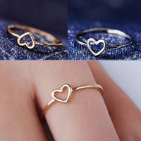 Wholesale Simple Hollow Love Heart Ring Beautiful Gold Silver Wedding Couples Heart Ring Jewelry Bride Size for Women Girl Valentines Gift