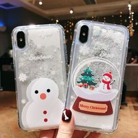 Wholesale Snow Santa Phone Cases Cute Quickstand Merry Christmas Glitter Flowing Cover Case for iPhone XR XS MAX PRO