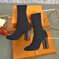 Wholesale autumn winter socks heeled heel boots fashion sexy Knitted elastic boot designer Alphabetic women shoes lady Letter Thick high heels Large size us4 us7 us11