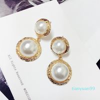 Wholesale Hot Sale New exaggerated classic elegant pearl pendant stud earrings for women girls fashion luxury designer silver post