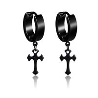 Wholesale 2pcs Spearhead Cross Pendant Dangle Earrings color black SCE003 Unisex Fashion Titanium Steel Hip Hop Jewelry