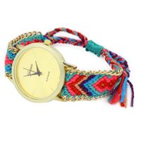 Wholesale Wristwatches Arrival Women s Geneva Ethnic Cotton Blend Handmade Braided Analog Quartz Chain Bracelet Wrist Watch Ladie Dress