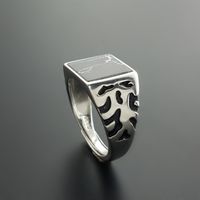 Wholesale New Black Onyx Square Stone Sterling Silver Mens Ring Wide Band Vintage Thai Silver Jewelry Cool Men Cuff Ring Gifts