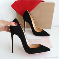 Wholesale With Box fashion women shoes Black suede Point toe thin heels High Heels Pumps Stilettos Shoes For Women mm