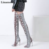Wholesale Boots Sexy Ladies Python Thigh High Pointy Toe Stiletto Heels Snake Leather Long Women Zip Shoes Woman