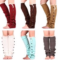 Wholesale Warm Knitted Leg Sleeves Women s Buttons Lace Gaiters Knitting Leg Guard Boot Cuffs Long Socks Stockings Foot Warmer Booties Sleeve E9102