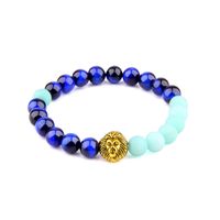 Wholesale 10 Gold Plated Stretchy Strands Bracelet Lion Head Connect Blue Tiger Eye Stone Aquamarine Crystal Jewelr