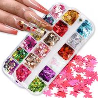 Wholesale 12Grids Fall Nails Glitter Flakes Sequins Maple Leaf Dazzling Mirror Sheet Sticker for Manicure Nail Decor Paillette Tips