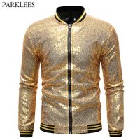 Wholesale Mens Shiny Gold Sequin Jackets and Coats Brand New Sequins Baseball Jacket Men Club DJ Stage Singer Jacket Veste Homme XXL