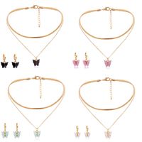 Wholesale Butterfly Necklace Earrings Jewelry Sets Gold Chains Necklace Chokers Fashion Acrylic Butterfly Charms Pendant Earring for Women Gift