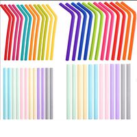 Wholesale 25colors Silicone Straws Drinking Straight Curve Straw Water Cocktail Milk Coffee Straws Recyclable Food Grade Silicone Straw Party HHA1551