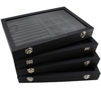 Wholesale Big PU Black Carrying Case with Glass Cover Jewelry Ring Display Box Tray Holder Storage Box Organizer Earrings Ring Bracelet Bo MX200810