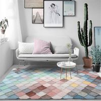 Wholesale Carpets Korean Macaron Colorful Geometric Carpet Girl Bedroom Pink Blue Green Mosaic Large Rugs For Living Room Nordic Home Decoration