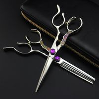Wholesale 6 inch hairdressing scissors notched handle C Japanese stainless steel barber professional wear resistant sharp bangs scissors