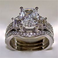 Wholesale Vintage K White Gold ct Lab Diamond Ring sets sterling silver Bijou Engagement Wedding band Rings for Women men Jewelry