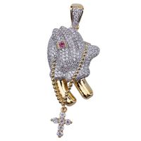 Wholesale Hip Hop Iced Out Gold Color Plated Cross and Praying Hands Pendant Necklace Micro Pave Zircon Party Gifts Jewelry