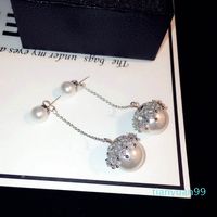 Wholesale Hot Sale New ins fashion luxury designer sparkling diamond zircon long drop pearl chandelier dangle stud earring for women girls