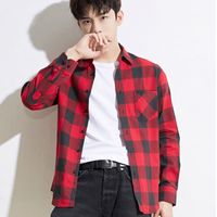 Wholesale Men Fashion Outdoor Plaid Brushed Flannel Shirts Single Pocket Long Sleeve Slim fit Youthful Casual Checkered Cotton Shirt