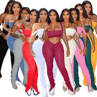 Wholesale Two Piece Dress Women Tracksuit Sets Summer Fitness Draped StraplessTops Pants Suit Stacked Matching Outfits Plus Size