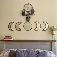 Wholesale Scandinavian Natural Decor Acrylic Moonphase Mirrors Interior Design Wooden Moon Phase Mirror Bohemian Wall Decoration for Room
